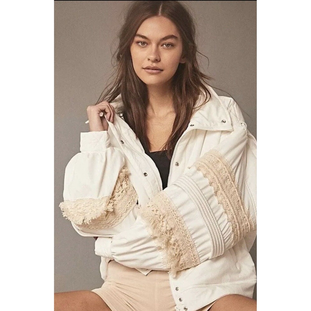 NWT Free People FP Movement  Solstice Bomber Ivory Embroidery Jacket Size XS